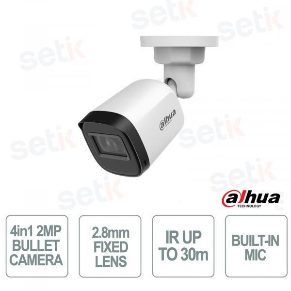 Telecamera Bullet 2MP 2.8 mm 4in1 con Microfono Smart IR 30m IP67 in Metallo - Dahua