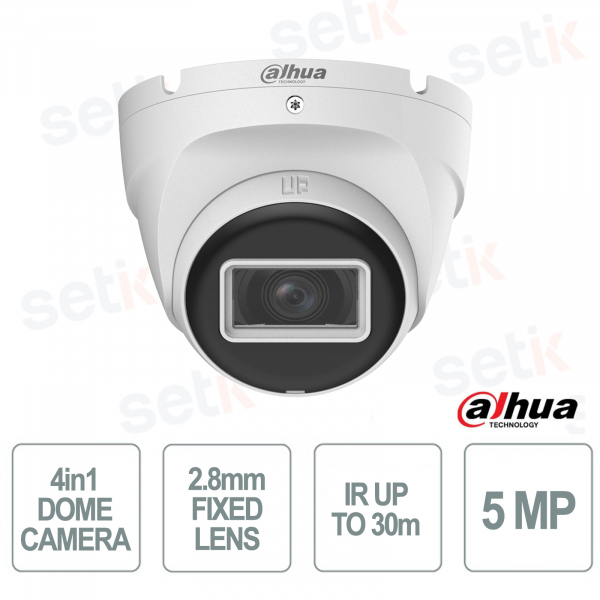 Telecamera Dome 5MP 2.8 mm Smart IR 30 m IP67 Tecnologia 4 in 1 - Dahua