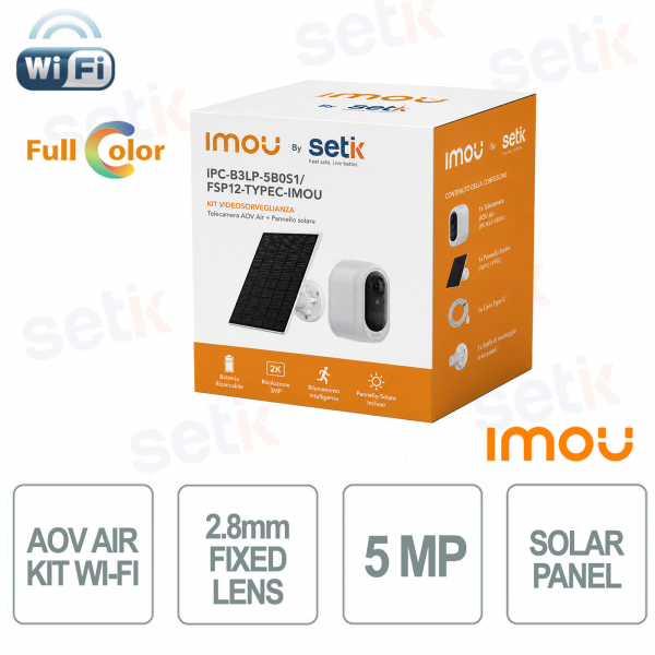 Telecamera IMOU AOV Air Kit 5MP con Pannello Solare 3W, Wi-Fi 6, AI, Batteria e Ottica 2.8mm