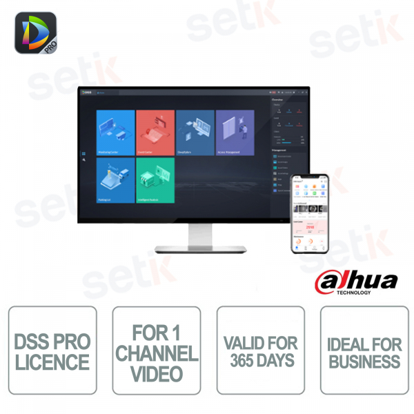Licence annuelle de 365 jours pour le logiciel de vidéosurveillance Dahua DSS Pro 8 (1 canal)