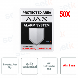 KIT 50X AJAX Alluminio Cartelli Area Protetta Antintrusione Allarme Personalizzati per Professionisti