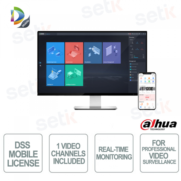 DSS Mobile Center License for 1 Video Channel for Remote Monitoring Expansion and Video Surveillance Management
