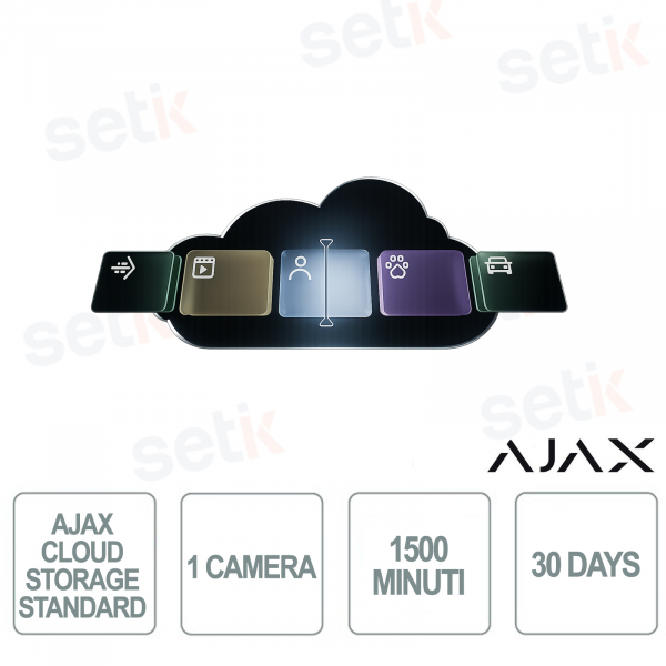 Ajax Cloud Storage Standard Mensile | 1 Camera, 1500 Minuti, 30 Giorni