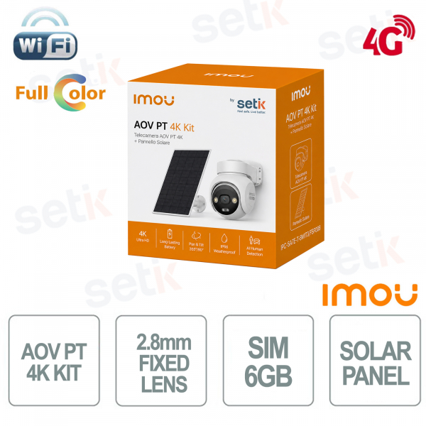 IMOU AOV PT 4K 8MP 2.8 mm 4G WiFi Camera Kit with 6GB SIM, 32GB SD and 8W Solar Panel