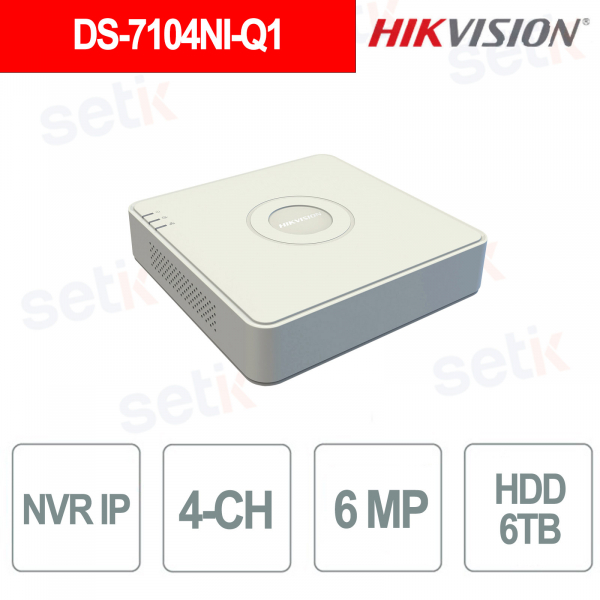 DS-7104NI-Q1 NVR 4 Canali IP fino a 6MP H.265+ HDMI/VGA HDD 6TB Hik-Connect - Hikvision