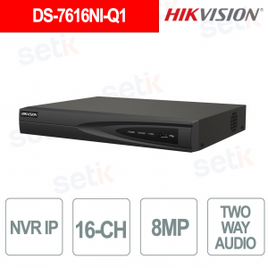 DS-7616NI-Q1 NVR 16 Canali IP fino a 8MP H.265+ 4K HDD 8TB Motion Detection 2.0 Hik-Connect - Hikvision