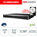 DS-7608NXI-I2/8P/S 8-Channel PoE 4K AI AcuSense NVR with Facial Recognition + 1TB HDD Included - Hikvision