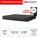 iDS-7216HUHI-M2/XT/4A+16/4ALM DVR AcuSense 16 Canali AI 4K, Allarmi, Face Recognition + HDD 2 TB Incluso - Hikvision