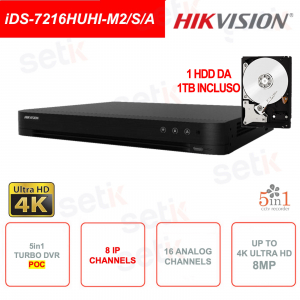 iDS-7200HUHI-M2/S DVR AcuSense 8MP H.265 Pro+ – 1 1TB HDD included - Hikvision
