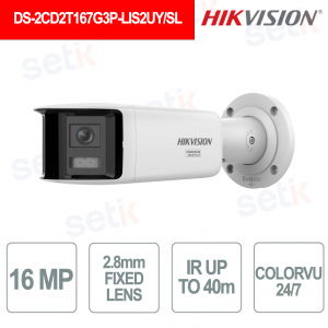 Caméra IP Hikvision DS-2CD2T167G3P-LIS2UY/SL 16 MP, angle de vision de 180°, ColorVu 3.0, objectif 2,8 mm, IA et PoE