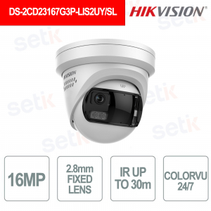 DS-2CD23167G3P-LIS2UY/SL 16MP 180° ColorVu 3.0 AI IP Camera 2.8mm Lens PoE - Hikvision