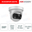 Caméra IP DS-2CD2387G3P-LIS2UY/SL 8MP 180° ColorVu 3.0 AI, objectif 2,8 mm, PoE - Hikvision
