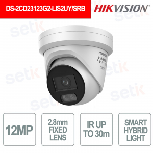 DS-2CD23123G2-LIS2UY/SRB IP Camera 12MP 2.8mm AcuSense 3.0 Smart Hybrid Light PoE - Hikvision