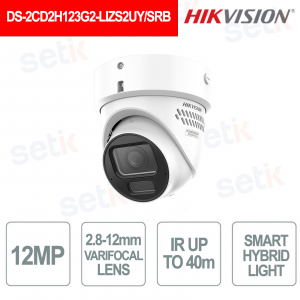 DS-2CD2H123G2-LIZS2UY/SRB 12MP AcuSense 3.0 Varifocal IP Camera 2.8-12mm Smart Hybrid Light - Hikvision
