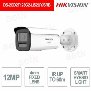 DS-2CD2T123G2-LIS2UY/SRB IP Camera 12MP 4mm AcuSense 3.0 Smart Hybrid Light PoE - Hikvision