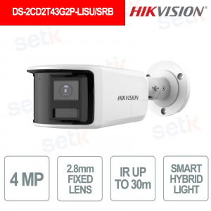 DS-2CD2T43G2P-LISU/SRB IP Camera 4MP 2.8mm Panoramic 180° AcuSense Smart Hybrid Light PoE - Hikvision