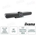Barre vidéo iiyama UC-BAR30-1 4K UHD avec suivi IA, 4 microphones, haut-parleurs et port USB pour la visioconférence