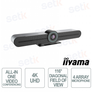 iiyama UC-BAR30-1 4K UHD Video Bar with AI Tracking, 4 Microphones, Speakers and USB for Video Conferencing