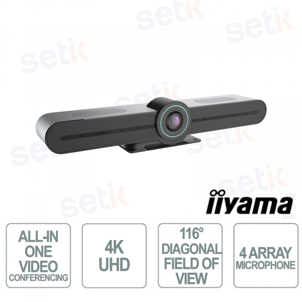iiyama UC-BAR30-1 4K UHD Video Bar with AI Tracking, 4 Microphones, Speakers and USB for Video Conferencing