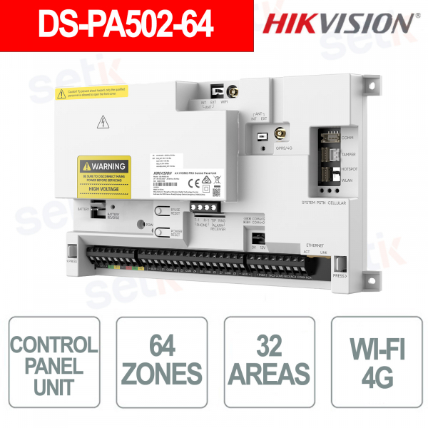 DS-PA502-64 AX Hybrid PRO G2 Centrale Allarme 64 Zone Wi-Fi LAN EN50131 Grado 2 - Hikvision