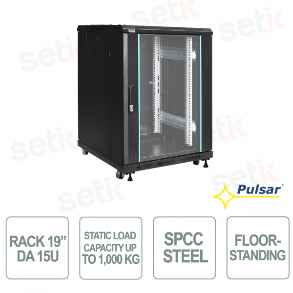 Baie rack RS1566 19" 15U 600x600 IP20 sur pied pour vidéosurveillance et réseau local - Pulsar