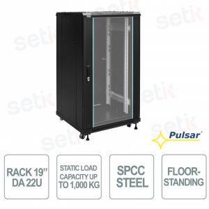 Baie rack RS2266 19" 22U 600x600 IP20 sur pied pour systèmes de vidéosurveillance, réseau local et de sécurité - Pulsar