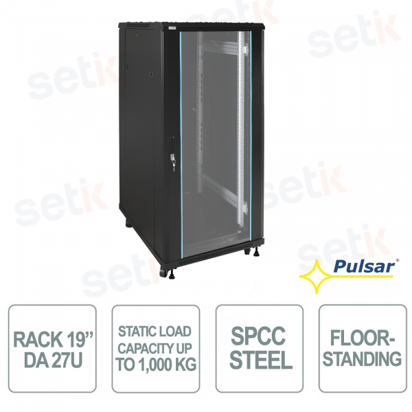 Baie de brassage RS2768 19" 27U 600x800 IP20 sur pied pour systèmes de vidéosurveillance, LAN et de sécurité - Pulsar