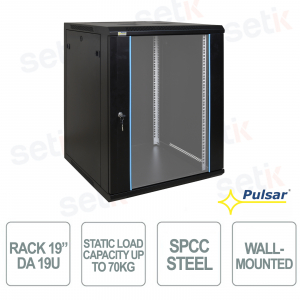 RW1566 19" 15U 600x600 Wall-Mounted Rack Cabinet, Assembled, 70 kg, Glass Door, IP20 - Pulsar