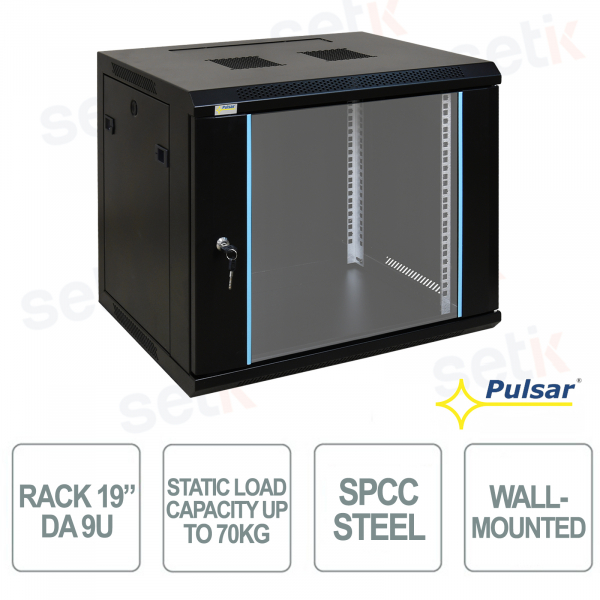 Baie murale RW964 19" 9U 600x450, 70 kg, porte vitrée, IP20 - Pulsar