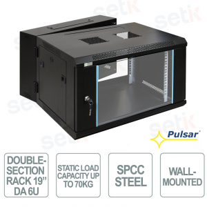 RWD666 19" 6U Double Section 600x600 Wall Mount Rack Cabinet, 70 kg, IP20 - Pulsar