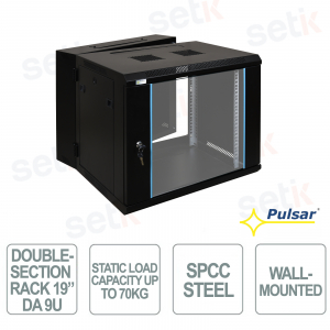 RWD966 19" 9U Double Section 600x600 Wall Mount Rack Cabinet, 70 kg, IP20 - Pulsar