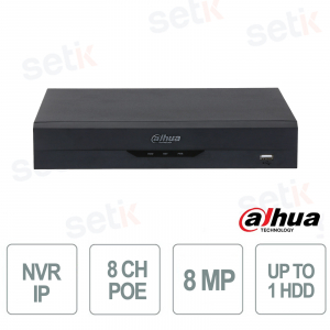 NVR1108HS-8P-S3/H 8 Channel 8MP NVR with 8 PoE Ports, Smart H.265+, HDMI and ONVIF - Dahua