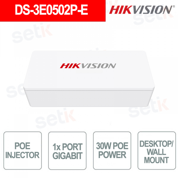 Injecteur PoE Gigabit IEEE 802.3af/at 30 W DS-3E0502P-E avec protection 6 kV - Hikvision