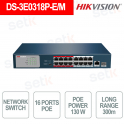 DS-3E0318P-E/M Switch PoE 16 Porte 130W Long Range 300m - Hikvision