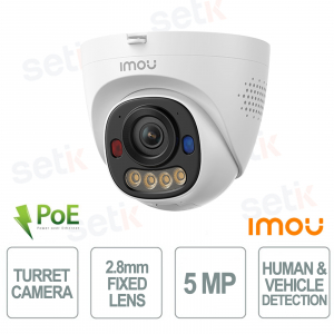 Caméra tourelle PS8E 5MP PoE avec objectif 2,8 mm, IA, IP67, vision nocturne et dissuasion active - Imou