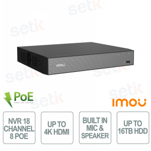 N118-8P NVR 18 Channels 8 PoE H.265 4K UHD HDD 16TB ONVIF - Imou