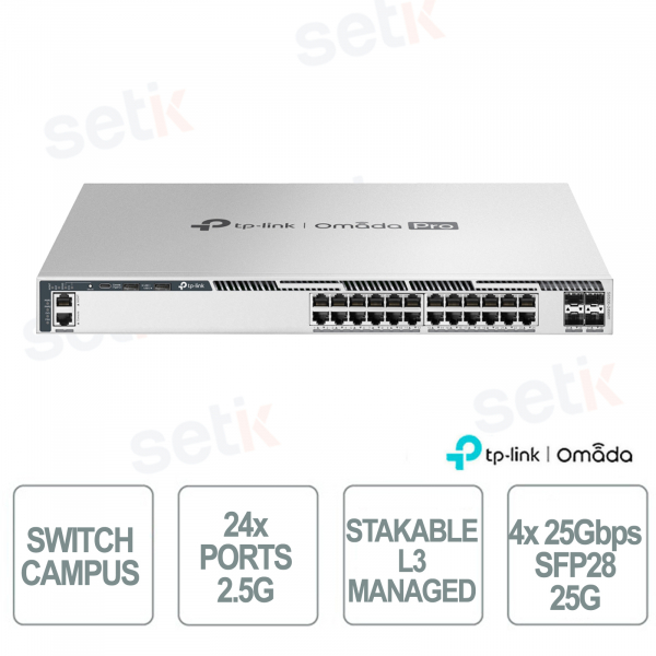 TP-Link Omada S6500-24M4Y Switch Layer 3 Managed 24 Porte 2.5G, 4 SFP28 25G, Stacking e Gestione Omada Pro SDN