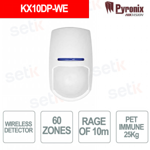 KX10DP-WE Wireless Dual Technology PIR and Microwave Motion Detector 10m Pet Immunity 25kg - Pyronix