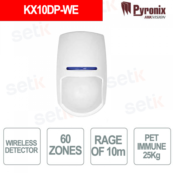KX10DP-WE Wireless Dual Technology PIR and Microwave Motion Detector 10m Pet Immunity 25kg - Pyronix