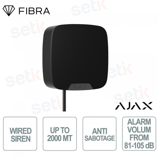 143559.11.BL1 - Ajax Superior HomeSiren Fibra Sirena da Interno Cablata Nera 105 dB con LED e Protezione Antisabotaggio