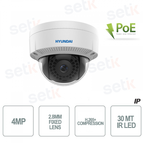 HYU-409N-RE 4MP IP Dome Camera, 2.8mm Lens, Smart IR 30m, H.265+, WDR 120dB, PoE, IP67 - Hyundai