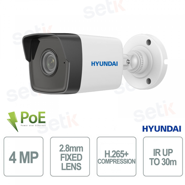 Caméra IP Bullet 4MP HYU-408N-RE, objectif 2,8 mm, infrarouge intelligent 30 m, H.265+, WDR 120 dB, PoE, IP67 - Hyundai