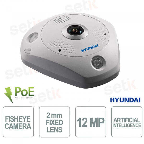 Telecamera Dome IP Fisheye HYU-953-U 12MP 360° IR 15m AI PoE IP67 IK10 - Hyundai