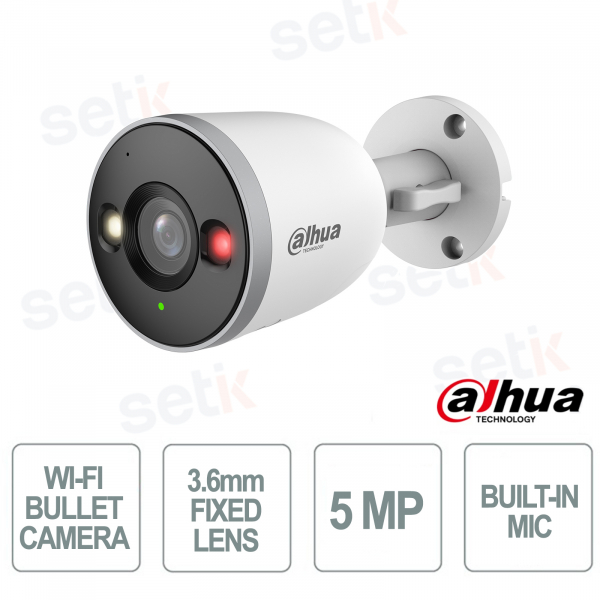 Telecamera Dahua WiFi 5MP 3.6mm Bullet IP67 con AI Human Detection, Smart Dual Light e Microfono Integrato - Dahua