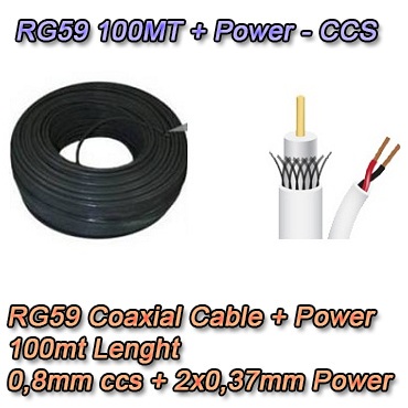 Bobine de câble coaxial de 100 mètres RG59 + alimention