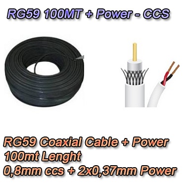 Koaxialkabel - 100MT + PRG59CCS Matassa di cavo coassiale da 100 metri RG59 + alimentaizone