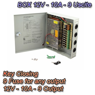 Boîtier d'alimentation - Setik Box di alimentazione 12V 10A con 9 attacchi - Setik