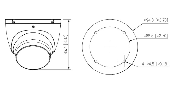 Dettaglio telecamera - HAC-HFW2501T-Z-A Schema dettagliato con le dimensioni della telecamera HAC-HFW1500TLM-IL-A-S2