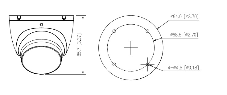 Détail de la caméra - HAC-HFW2501T-Z-A Schema dettagliato con le dimensioni della telecamera HAC-HFW1500TLM-IL-A-S2
