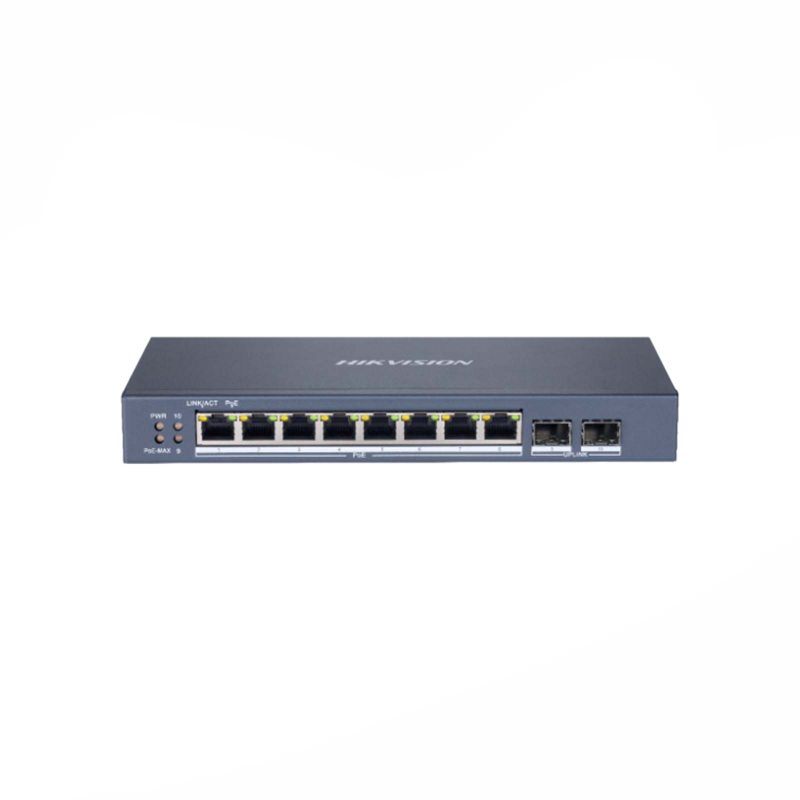Switch intelligente 8 porte gigabit poe + 2 gifabit fibra ottica - Hikvision